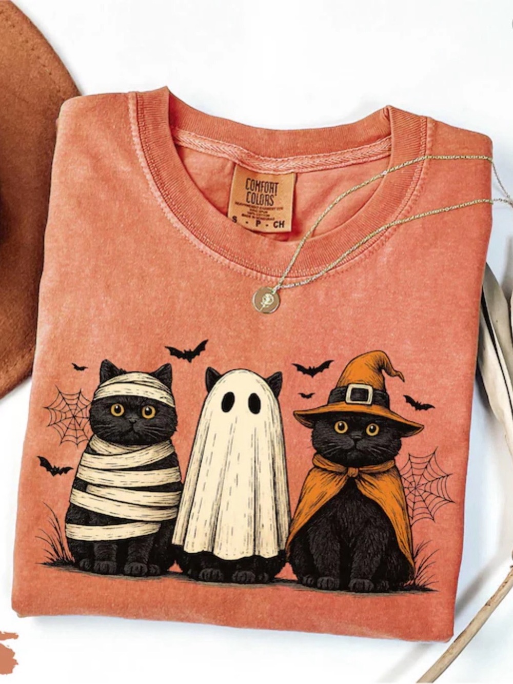 Comfort Colors Yam Halloween Cat Graphic Short Sleeve Tee